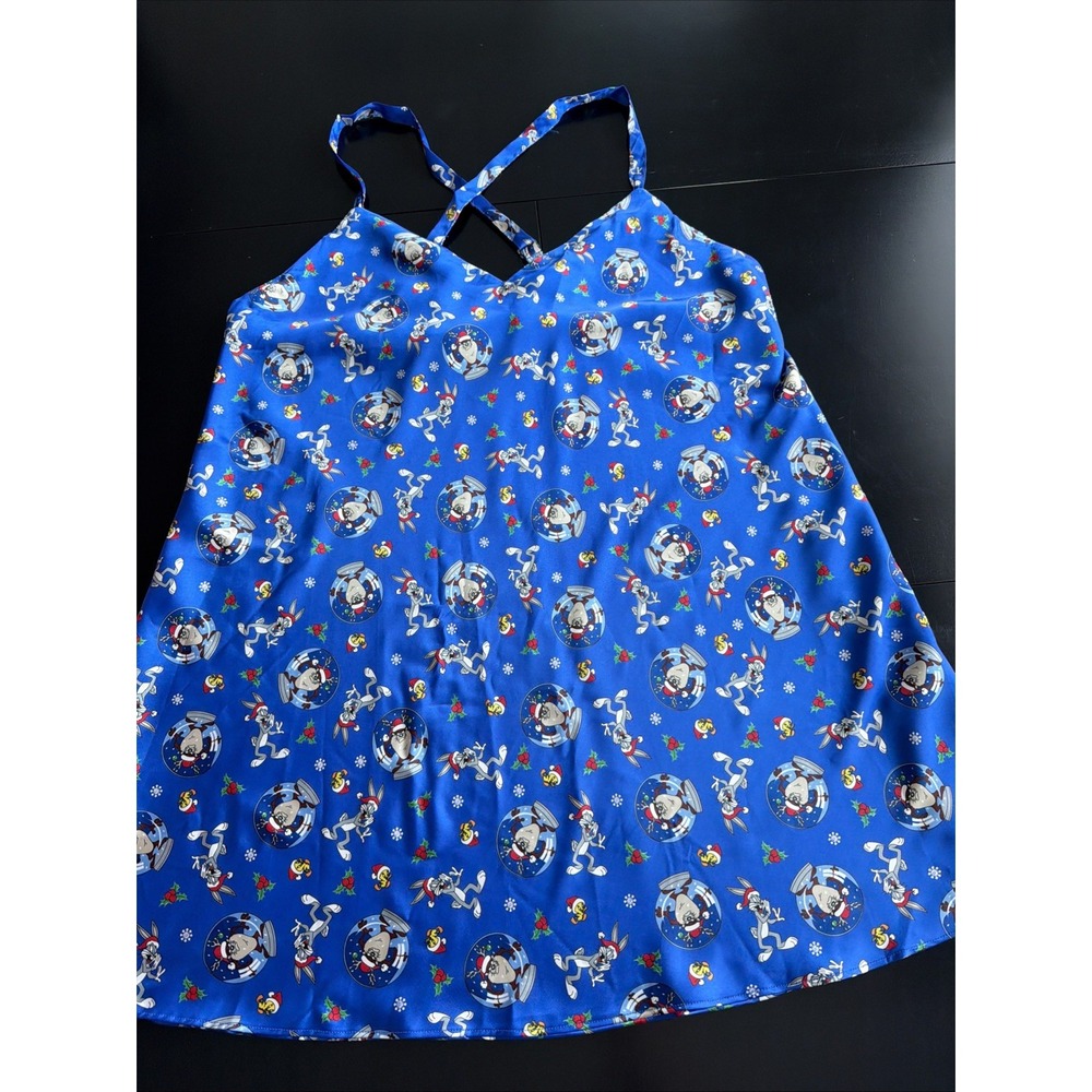 Vintage 90s Looney Tunes Christmas Nightgown Dress Taz Snowglobe Plus Sz 2X